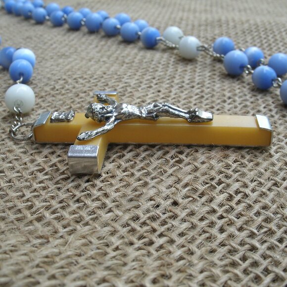 Handmade Crucifix Rosary Cats Eye Beads St Francis - Picture 8 of 12